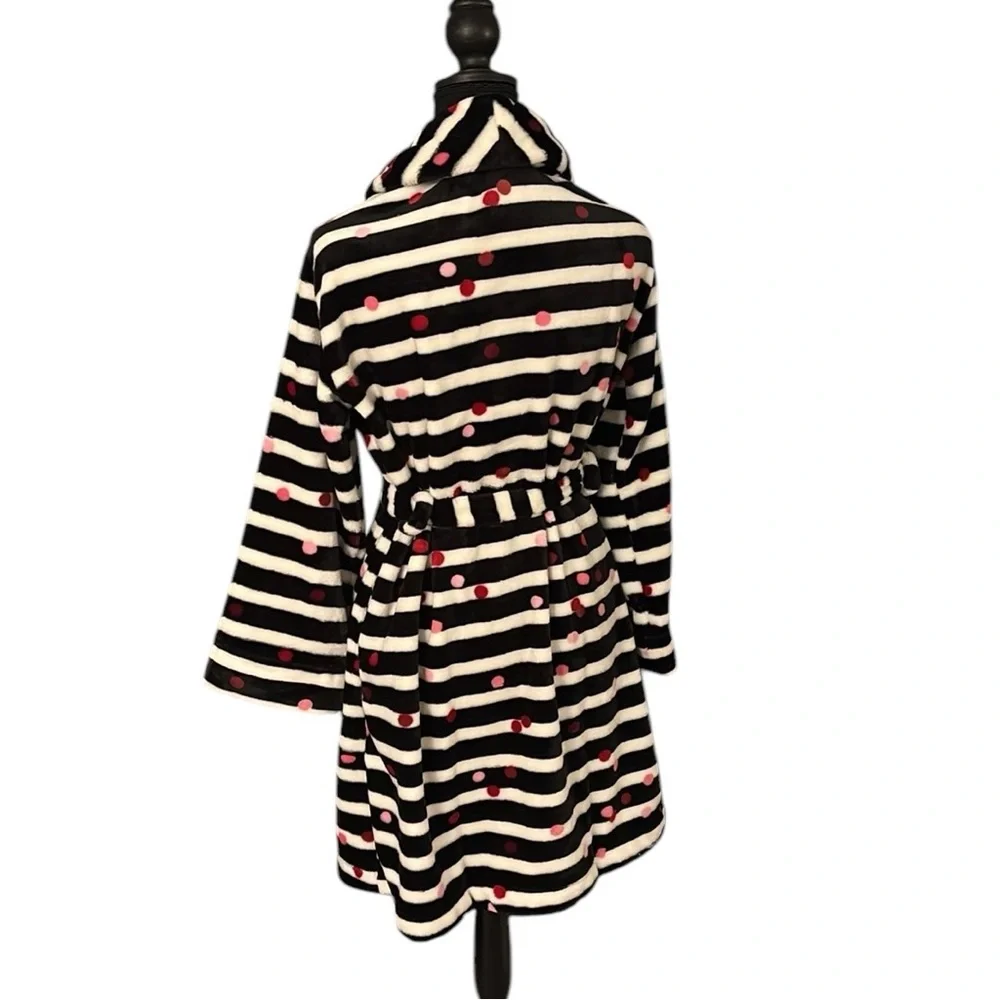 NWT Kate Spade Short Robe Black and White Striped with Pink and Red Accents
